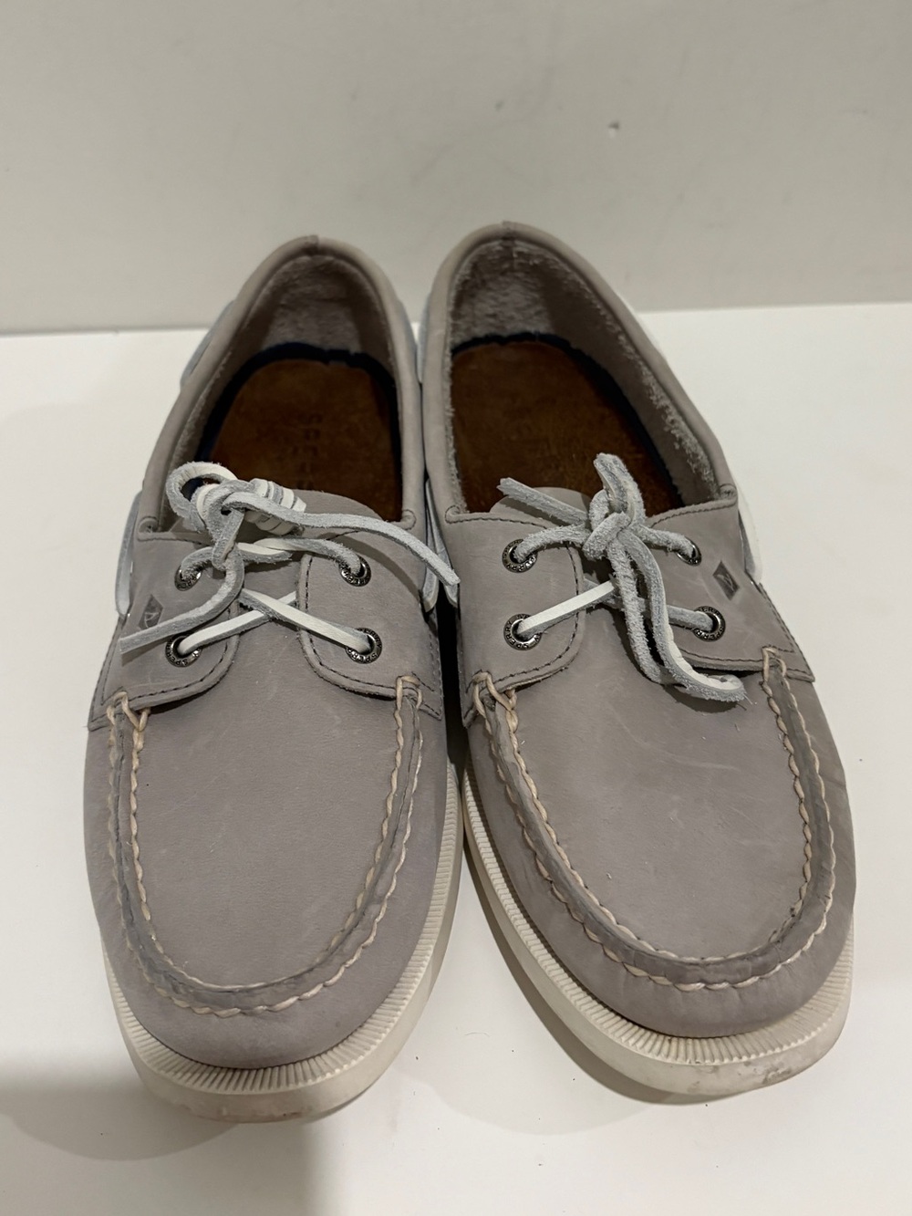 Sperry grey leather boat shoes sz 8 preowned